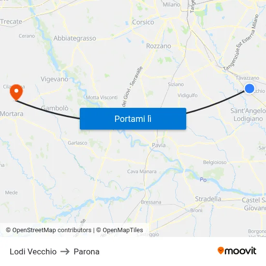 Lodi Vecchio to Parona map