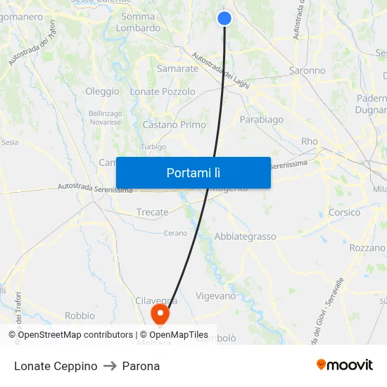 Lonate Ceppino to Parona map