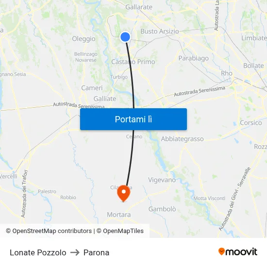 Lonate Pozzolo to Parona map