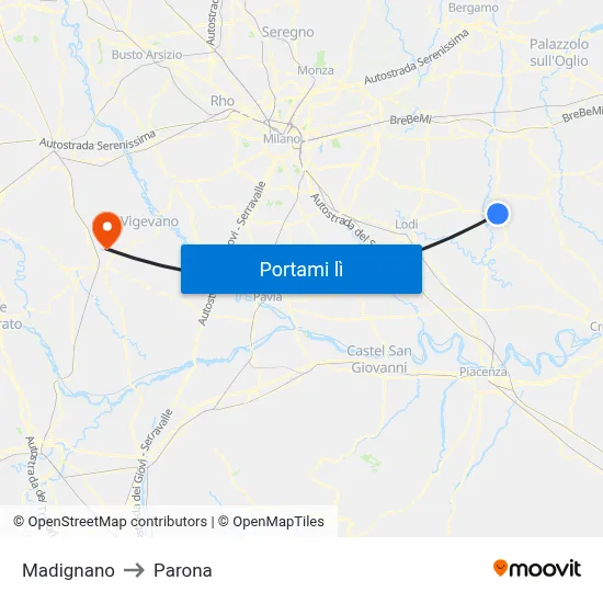 Madignano to Parona map