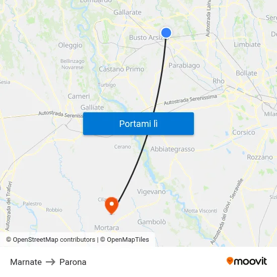 Marnate to Parona map