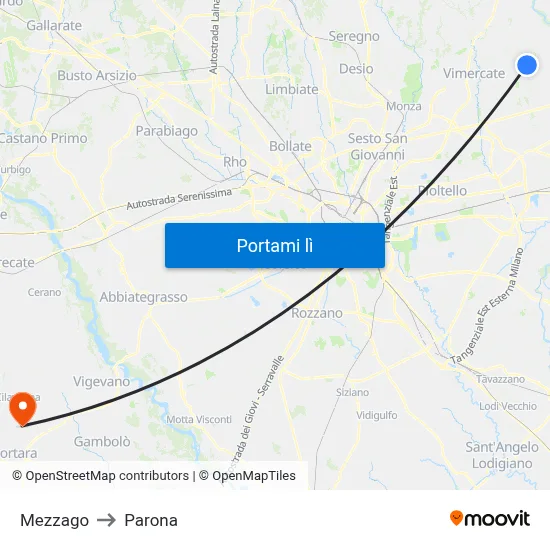Mezzago to Parona map
