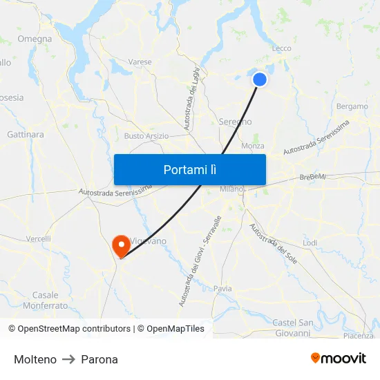 Molteno to Parona map