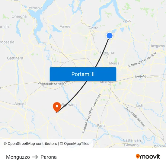 Monguzzo to Parona map