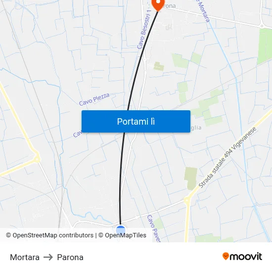 Mortara to Parona map
