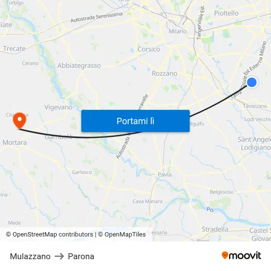 Mulazzano to Parona map