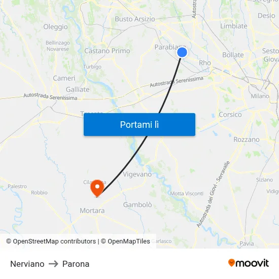 Nerviano to Parona map