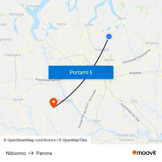 Nibionno to Parona map