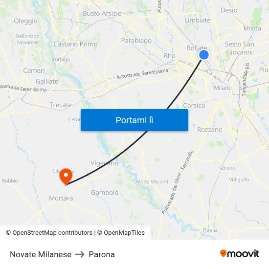 Novate Milanese to Parona map