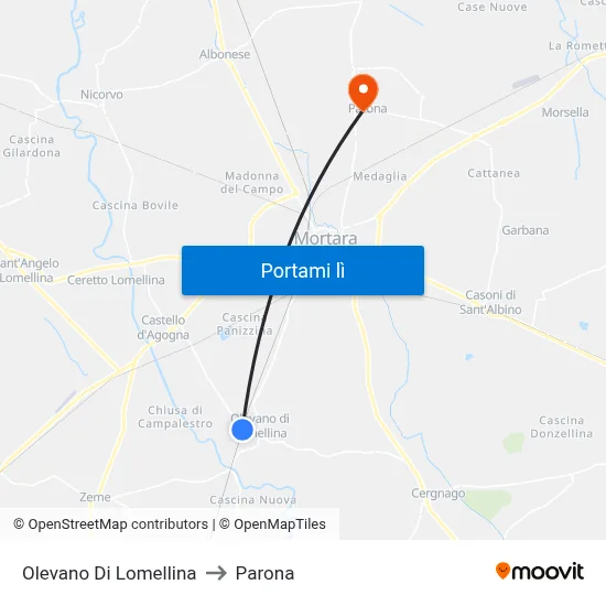 Olevano Di Lomellina to Parona map