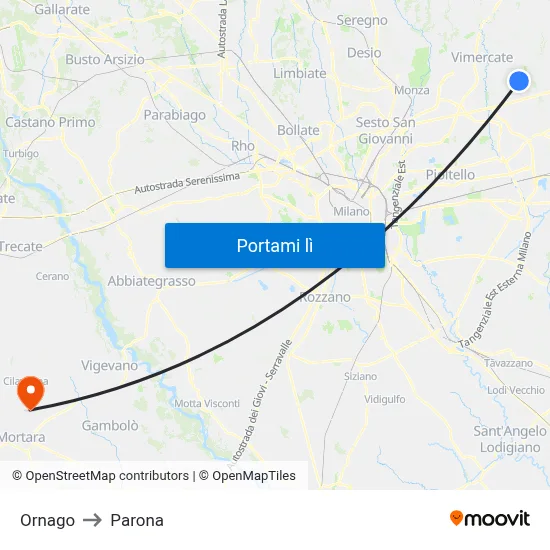 Ornago to Parona map