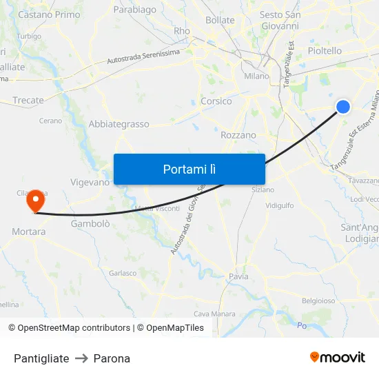 Pantigliate to Parona map