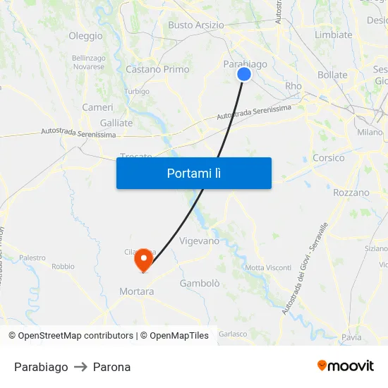 Parabiago to Parona map