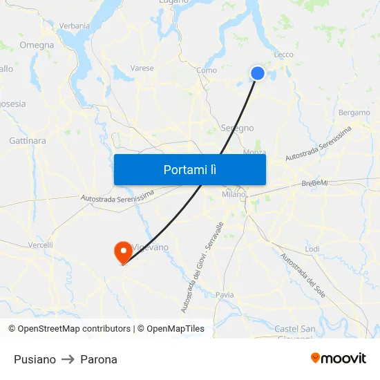Pusiano to Parona map