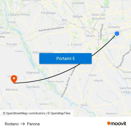 Rodano to Parona map
