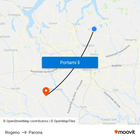 Rogeno to Parona map