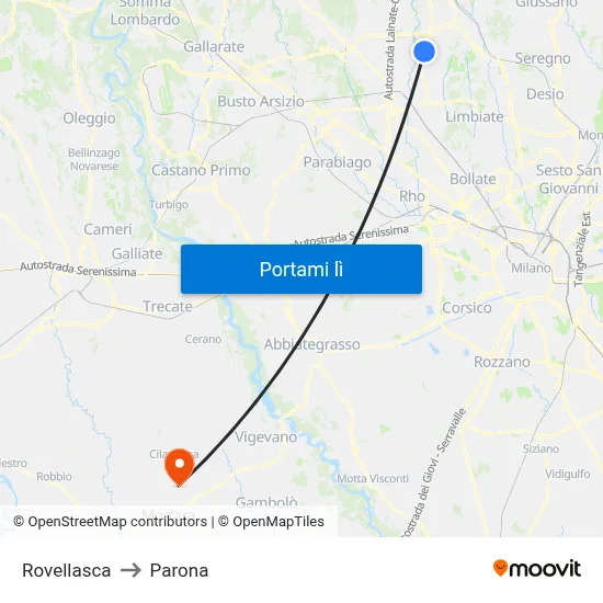 Rovellasca to Parona map