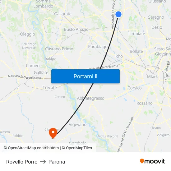 Rovello Porro to Parona map