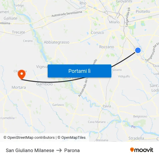 San Giuliano Milanese to Parona map