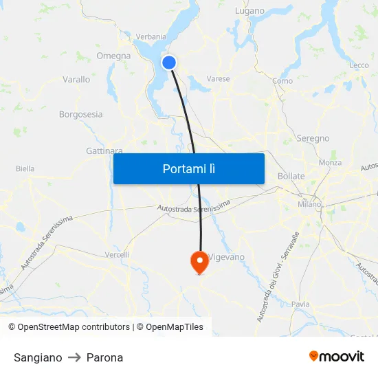 Sangiano to Parona map