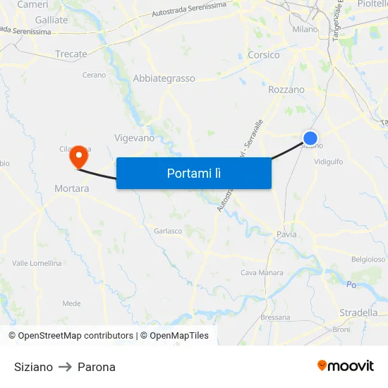 Siziano to Parona map