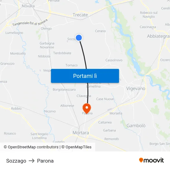 Sozzago to Parona map