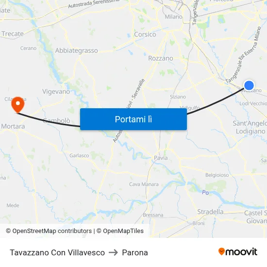 Tavazzano Con Villavesco to Parona map