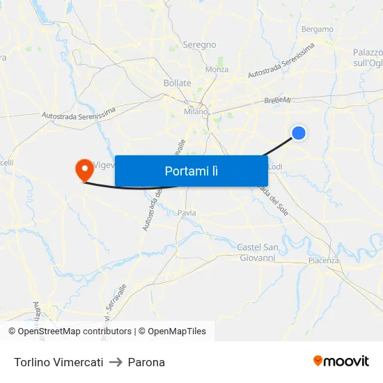 Torlino Vimercati to Parona map