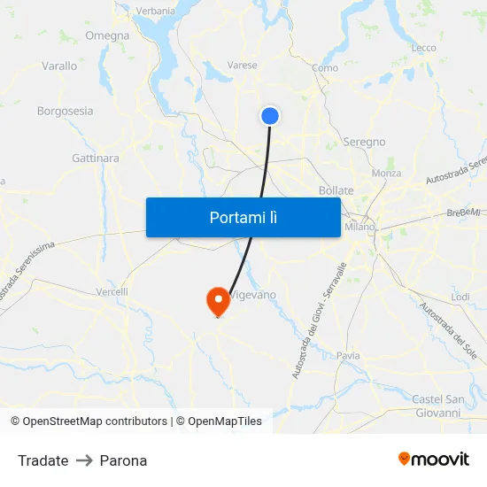 Tradate to Parona map