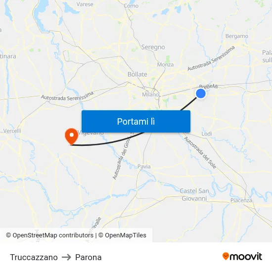 Truccazzano to Parona map