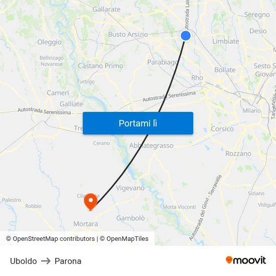 Uboldo to Parona map