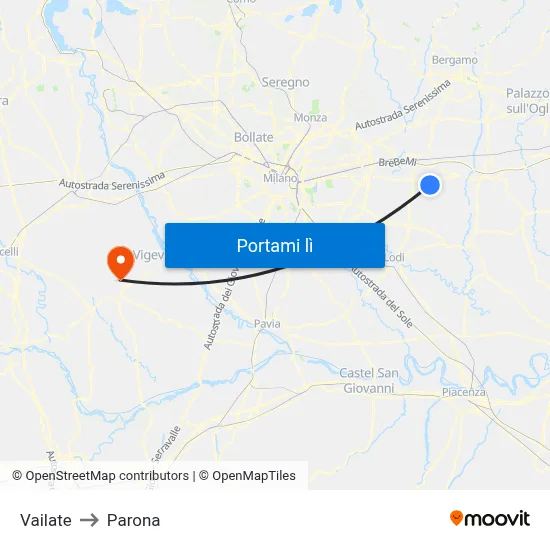 Vailate to Parona map
