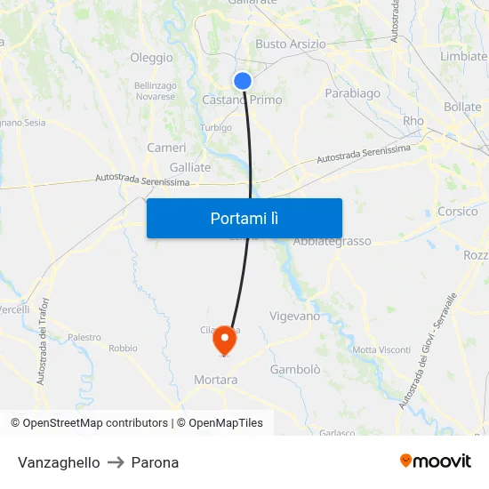 Vanzaghello to Parona map