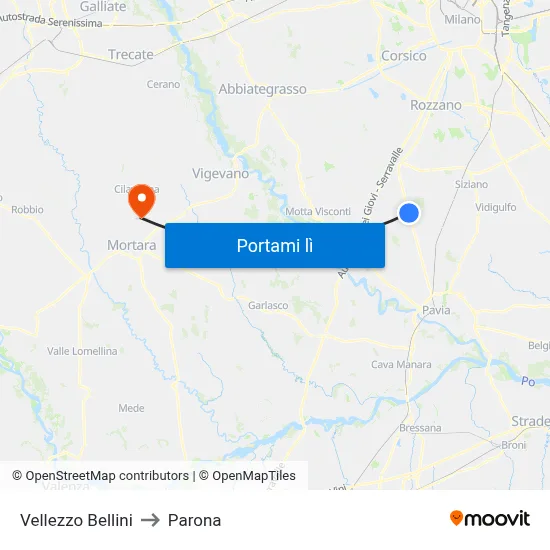 Vellezzo Bellini to Parona map