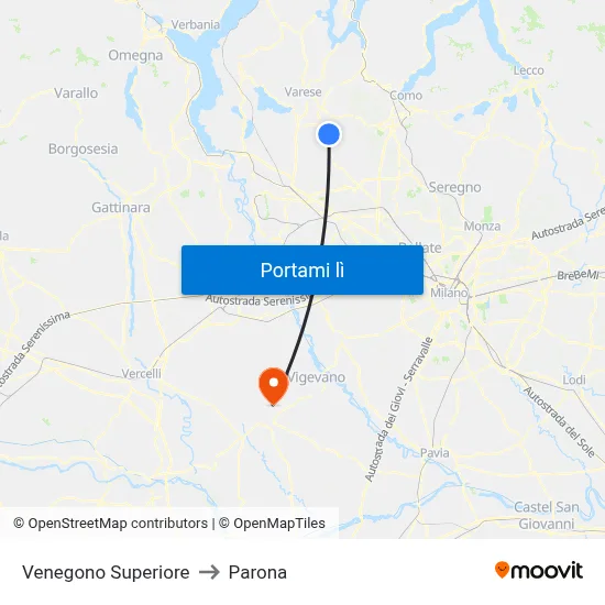 Venegono Superiore to Parona map
