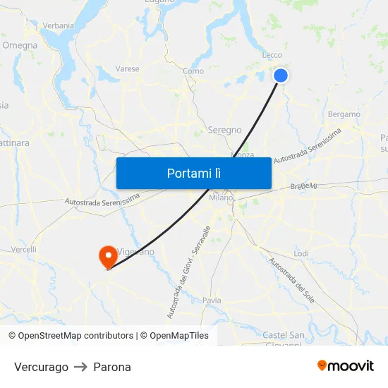 Vercurago to Parona map
