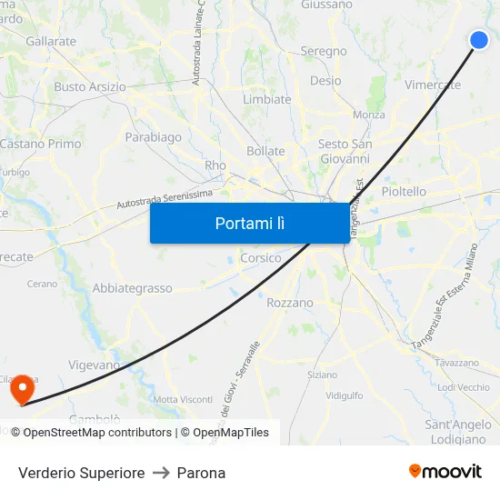 Verderio Superiore to Parona map