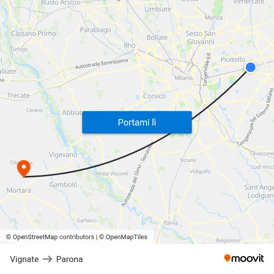 Vignate to Parona map