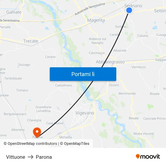 Vittuone to Parona map