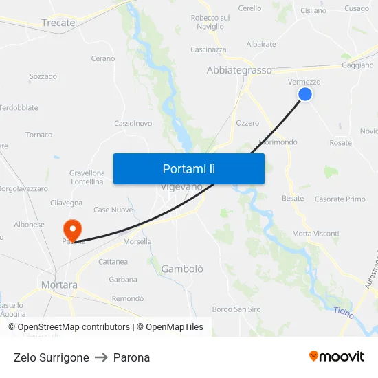 Zelo Surrigone to Parona map