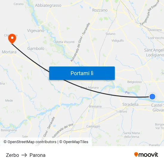 Zerbo to Parona map
