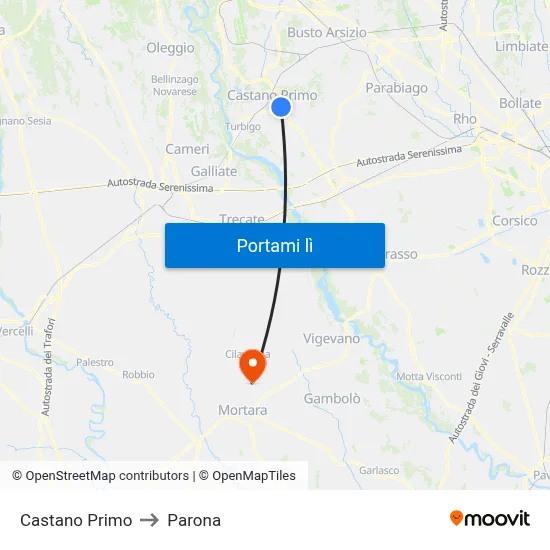 Castano Primo to Parona map