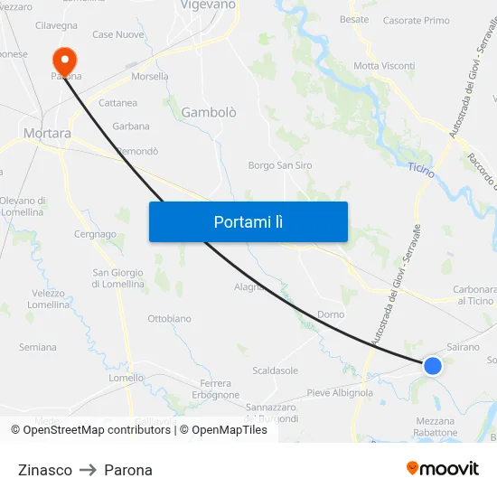 Zinasco to Parona map