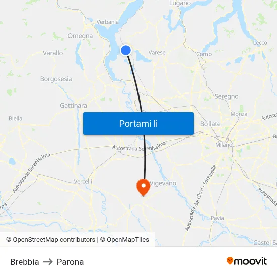 Brebbia to Parona map