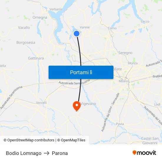 Bodio Lomnago to Parona map