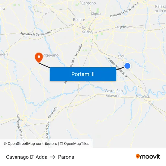 Cavenago D' Adda to Parona map