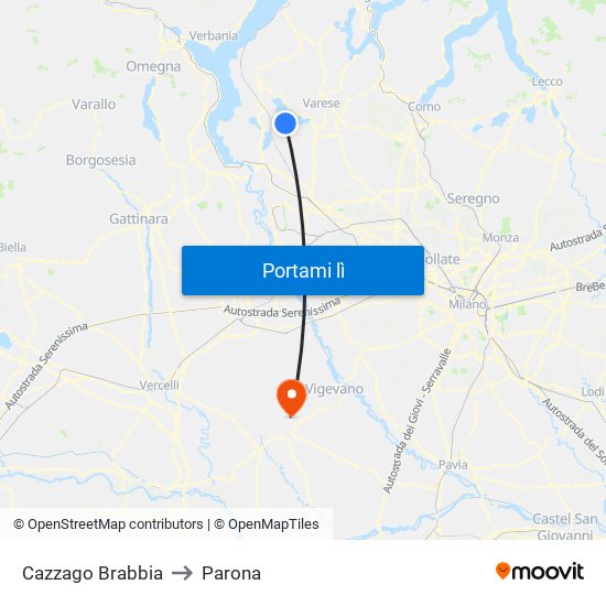 Cazzago Brabbia to Parona map