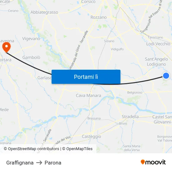 Graffignana to Parona map