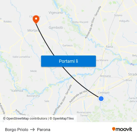 Borgo Priolo to Parona map