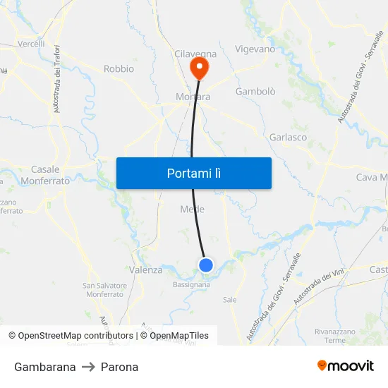 Gambarana to Parona map